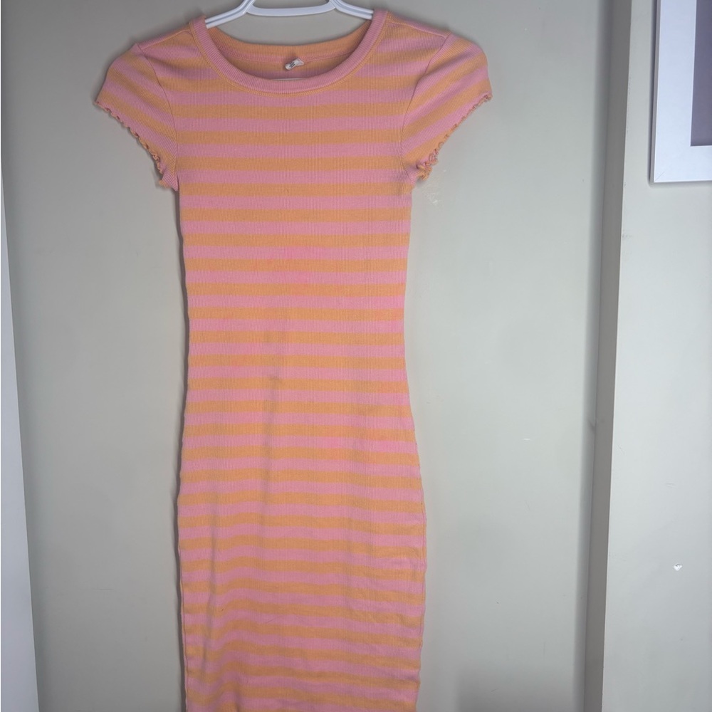 Nordstrom Striped Pink and Orange Midi Dress